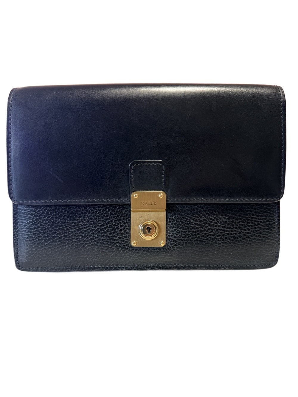Vintage Bally Black Leather Push-Lock Clutch with Key